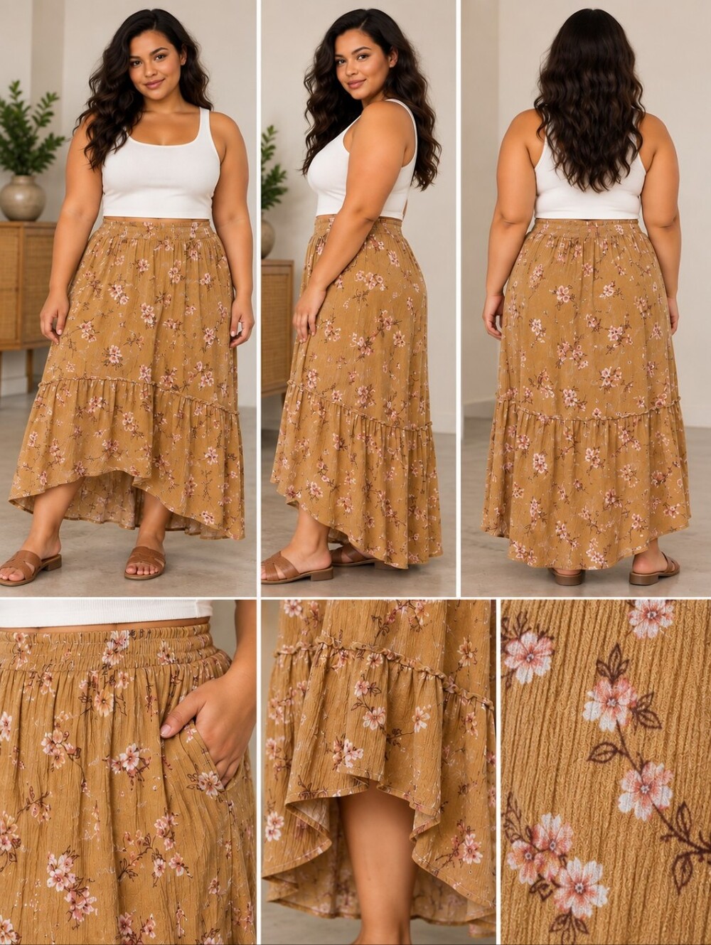 Wild Skyes Floral Boho High-Low Maxi Skirt – Size XL